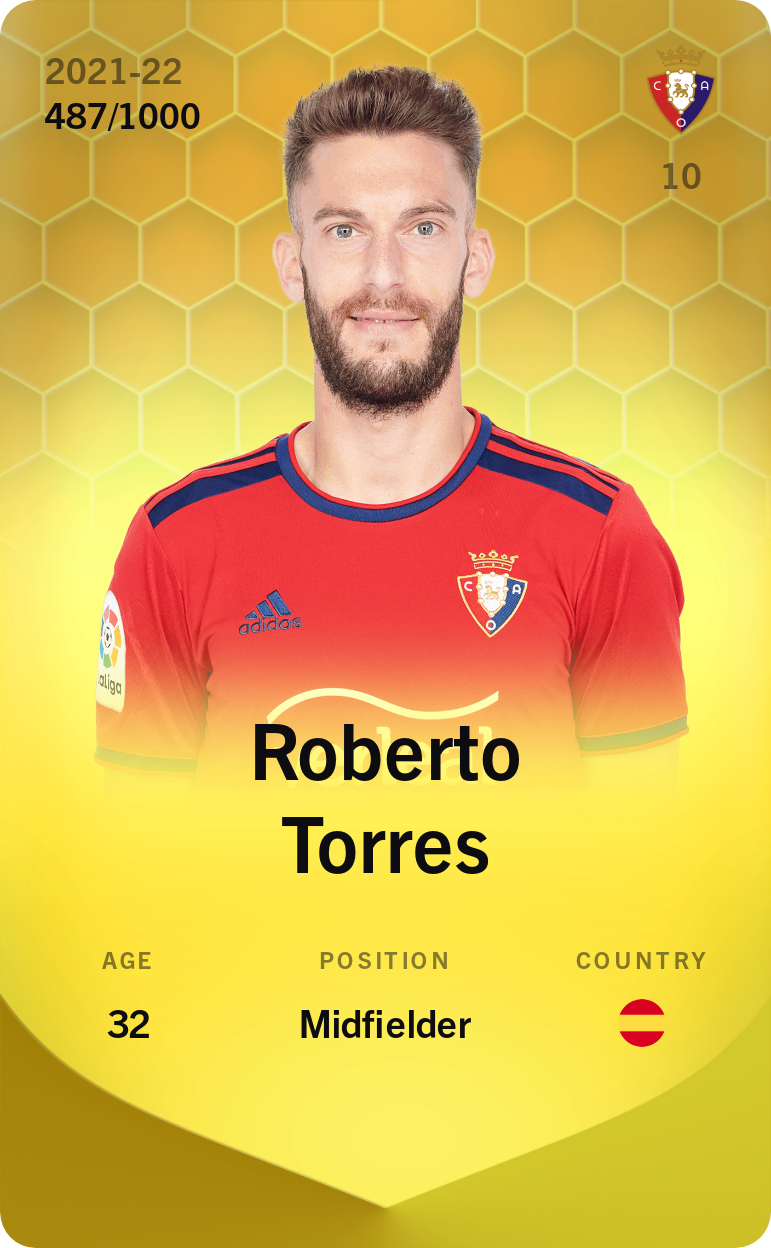 Sorare - Sorare Official - Roberto Torres 2021-22 • Limited 487/1000 - NFT # 10711105700739236856315346589762549975161897149985334481287390520887093433102