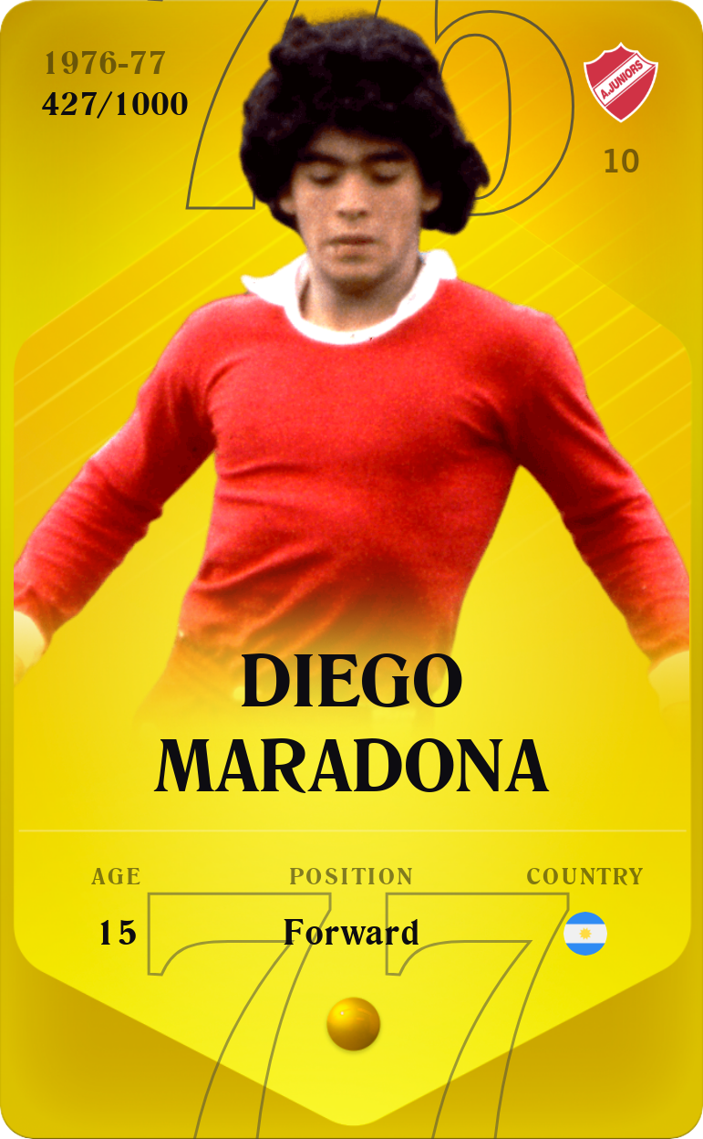 Sorare - Sorare Official - Diego Maradona 1976-77 • Limited 427/1000 - NFT # 23631134405499602409166452968458894046888572476119644619878641698851124324167