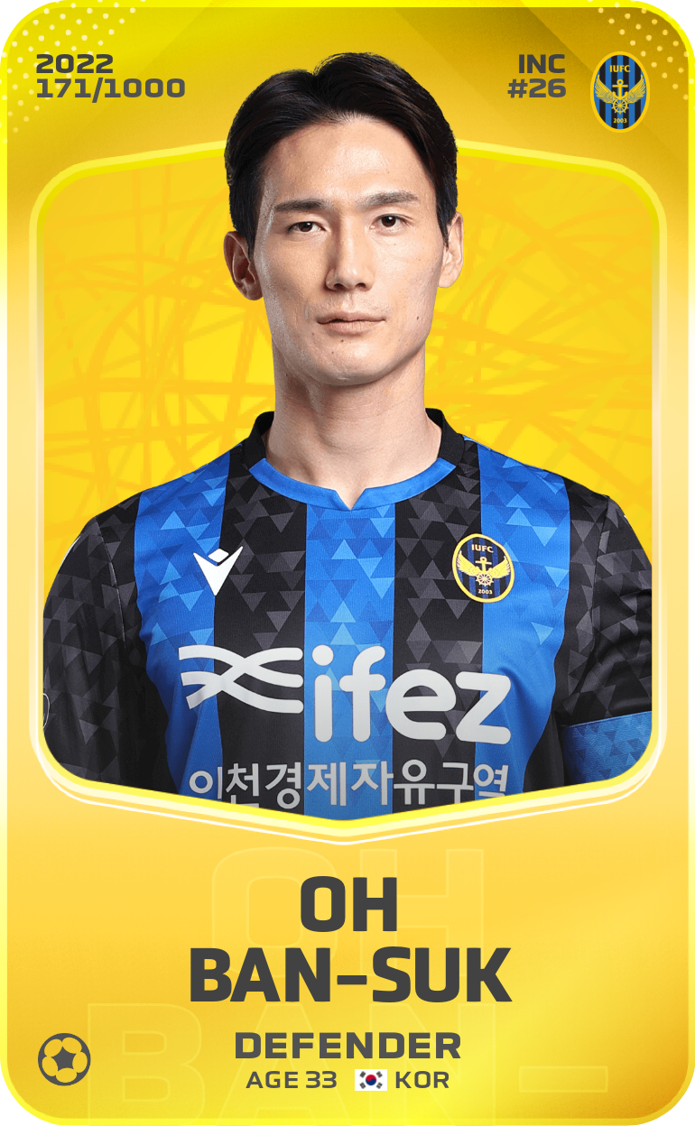 Sorare - Sorare Official - Oh Ban-Suk 2022-23 • Limited 171/1000 - NFT # 47870817756201074577806558520964818143680452533277379357067820017124384064183