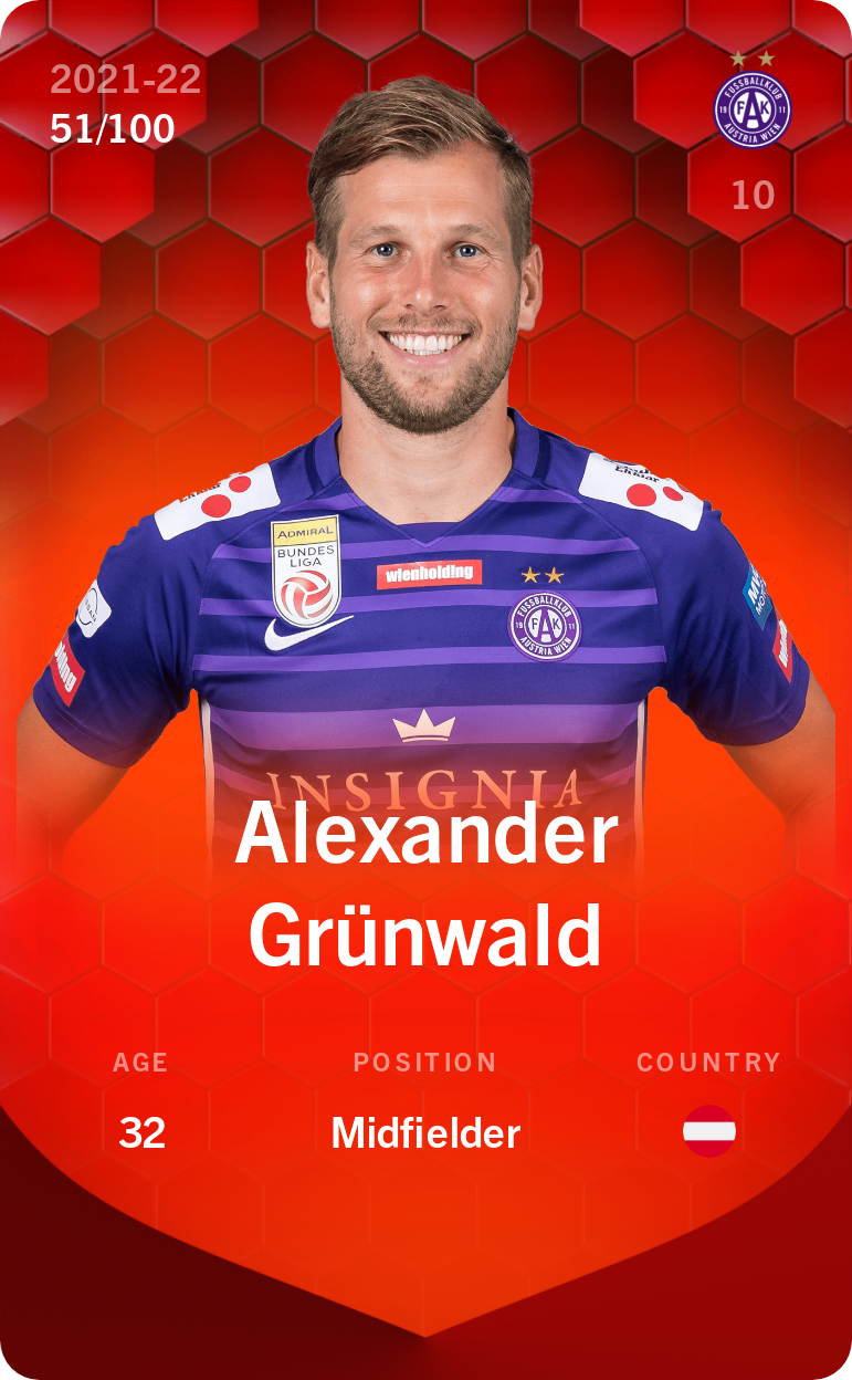 Sorare - Sorare Official - Alexander Grünwald 2021-22 • Rare 51/100 - NFT # 95773742159466565059616158129159835660269184924168765725234430605918296493854