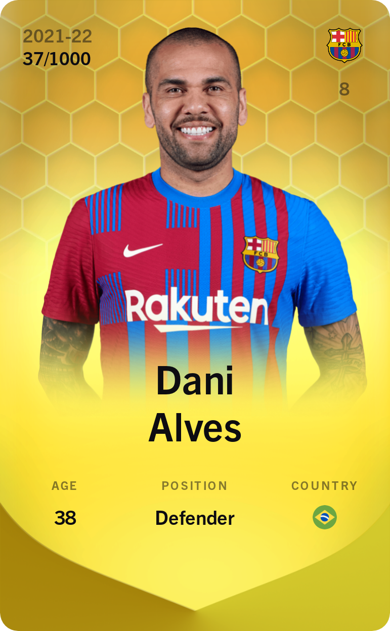 Sorare - Sorare Official - Dani Alves 2021-22 • Limited 37/1000 - NFT # 92737246635651987737609385565678509002902273378553314752035725829474988857480