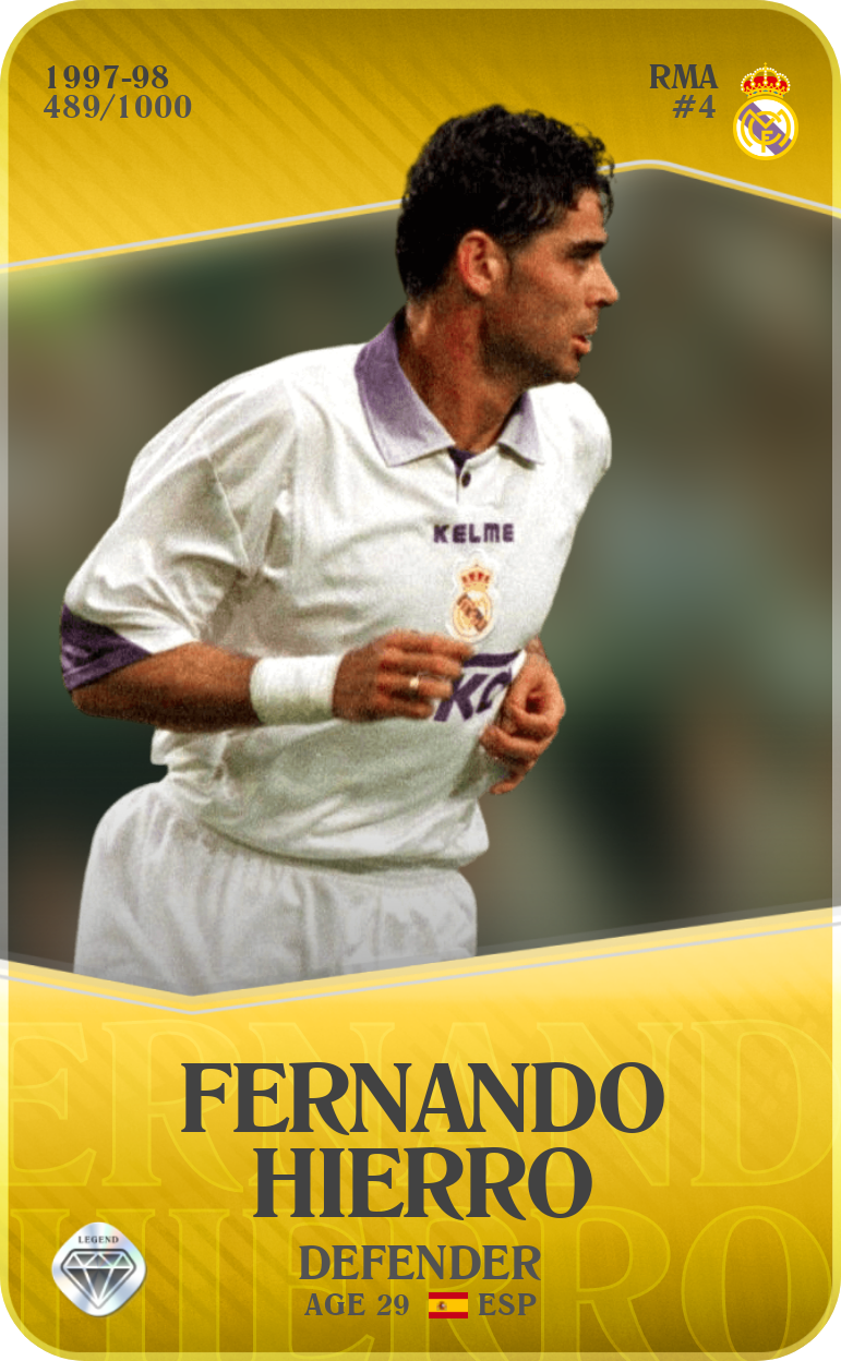 Sorare - Sorare Official - Fernando Hierro 1997-98 • Limited 489/1000 - NFT # 19876301192646289869134423901331573653201943129022017624368237070575388423039