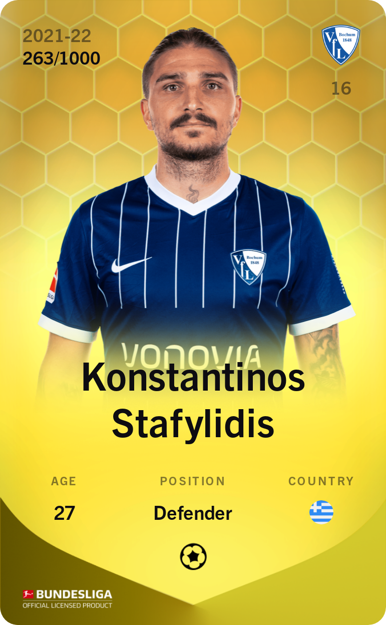 Sorare - Sorare Official - Konstantinos Stafylidis 2021-22 • Limited 263/1000 - NFT # 86034915235749475253094987867539693573379958791561045396841821029943468742981