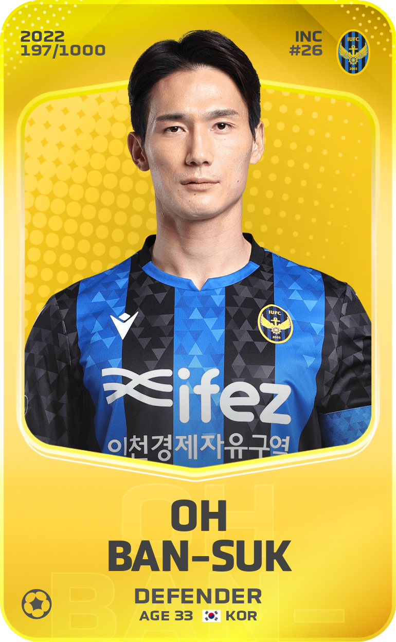 Sorare - Sorare Official - Oh Ban-Suk 2022-23 • Limited 197/1000 - NFT # 82923570352753310078417659123620905833631331526138994798781051442357895657214