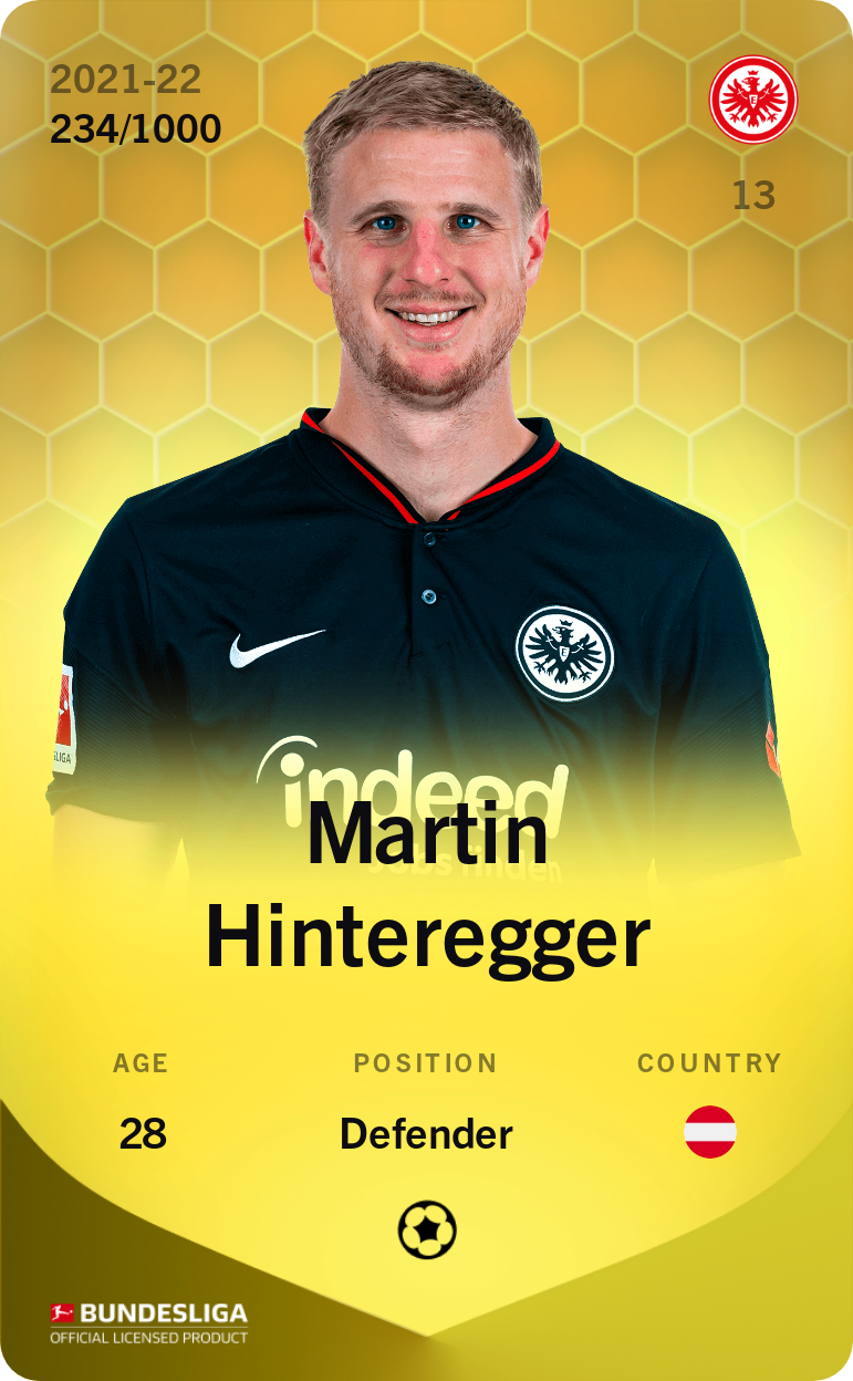 Sorare - Sorare Official - Martin Hinteregger 2021-22 • Limited 234/1000 - NFT # 13489120812673430922264899777512847074204126777064296704428026641703808495003