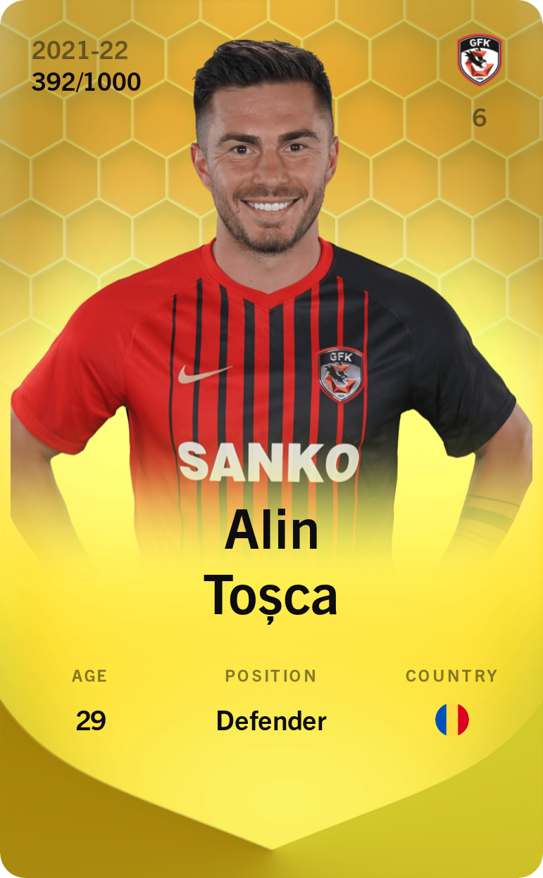 Sorare - Sorare Official - Alin Toșca 2021-22 • Limited 392/1000 - NFT # 18381635413837405827442751414627183501040519803072520955067536495169212612115