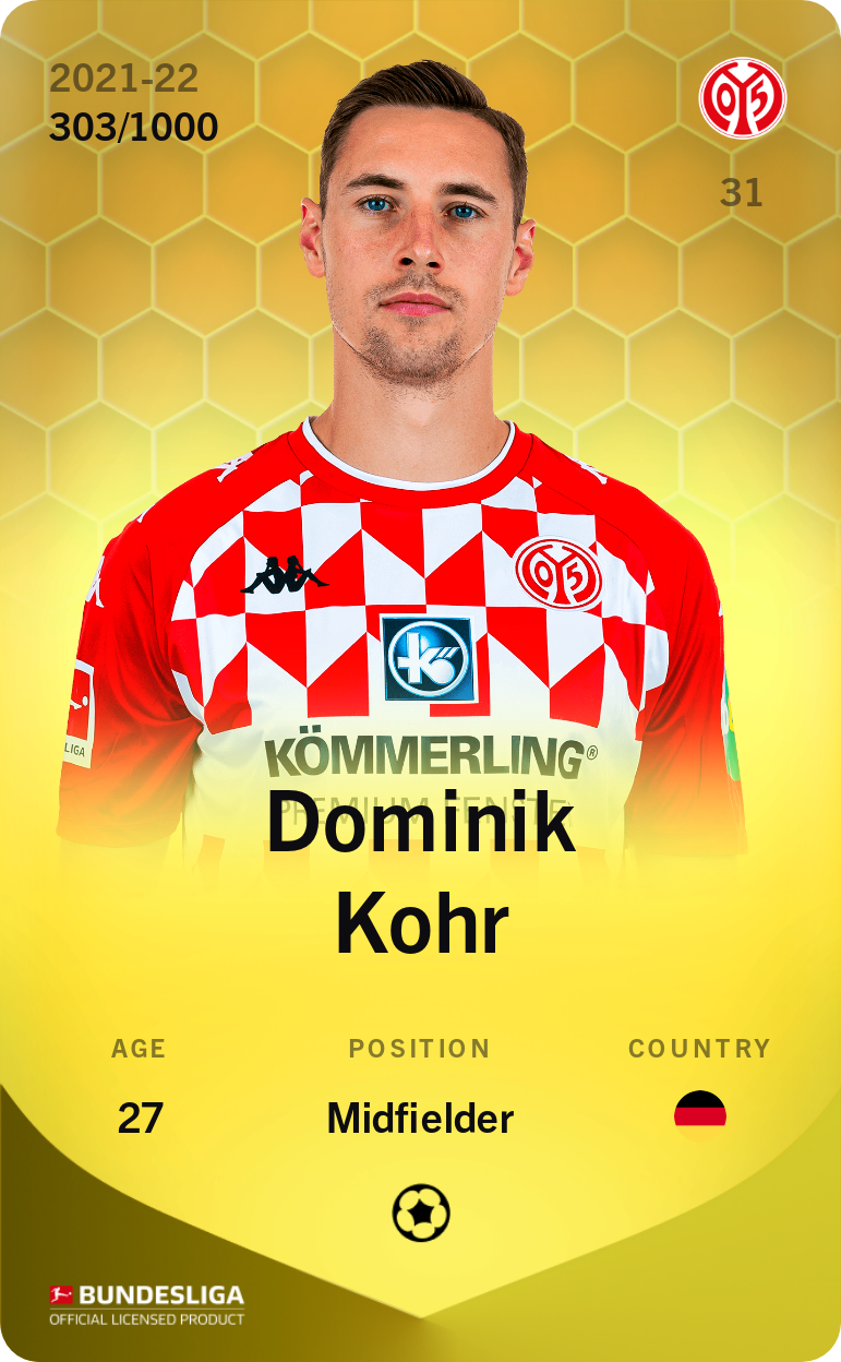 Sorare - Sorare Official - Dominik Kohr 2021-22 • Limited 303/1000 - NFT # 86849047425658951383417529181880535734151975652750834477437331084426525278583