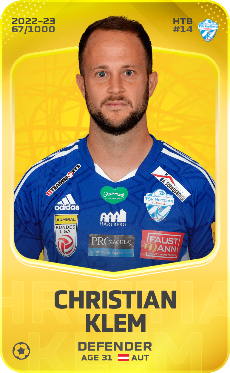 Sorare - Sorare Official - Christian Klem 2022-23 • Limited 67/1000 - NFT # 956320284966568236830423112484183557423812989657046659202467713938238928520